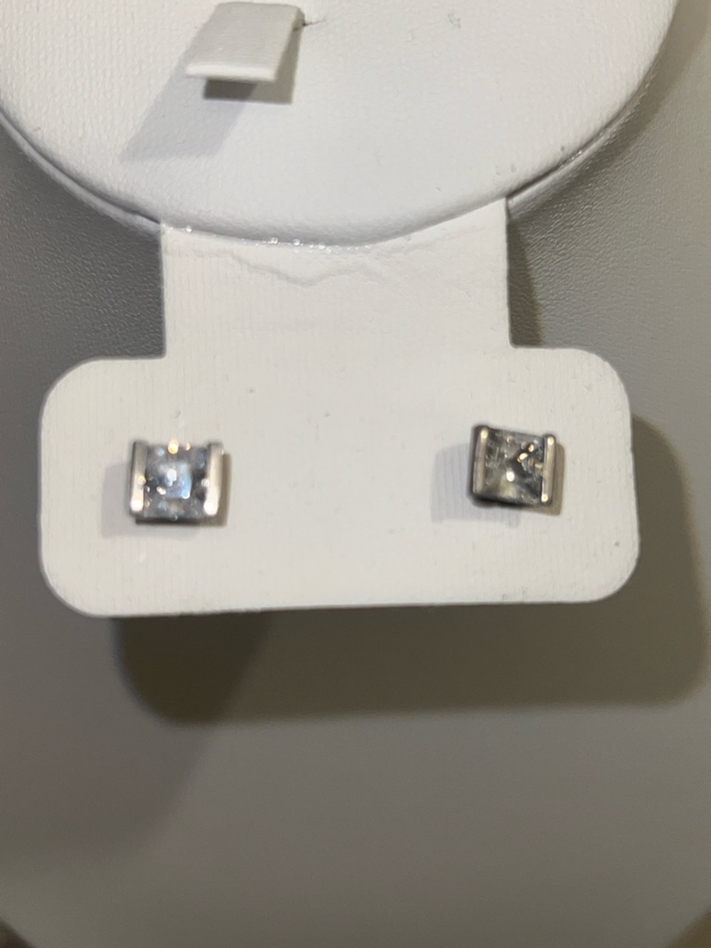Sterling Silver Square CZ Stud Earrings - White